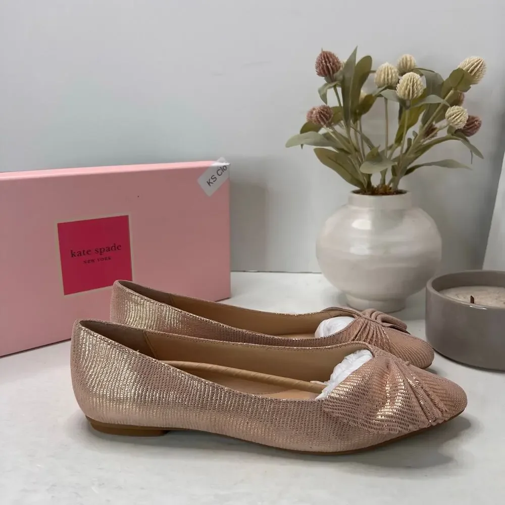Kate Spade New York Nance Suede Flat Bow Detail Pointed-Toe Blush Women 8.5M